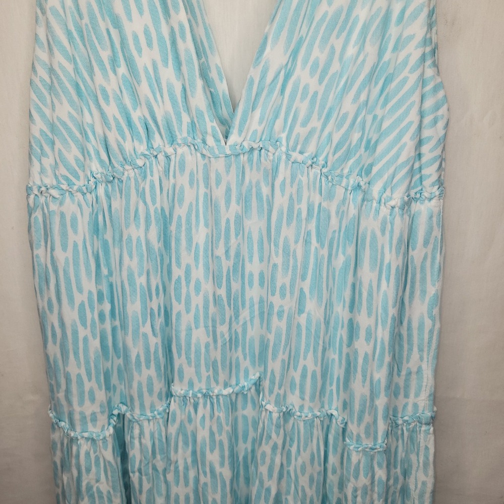 Relaxx by Exist - Blue & White Abstract Tiered V-Neck Maxi Dress - Picture 3 of 6